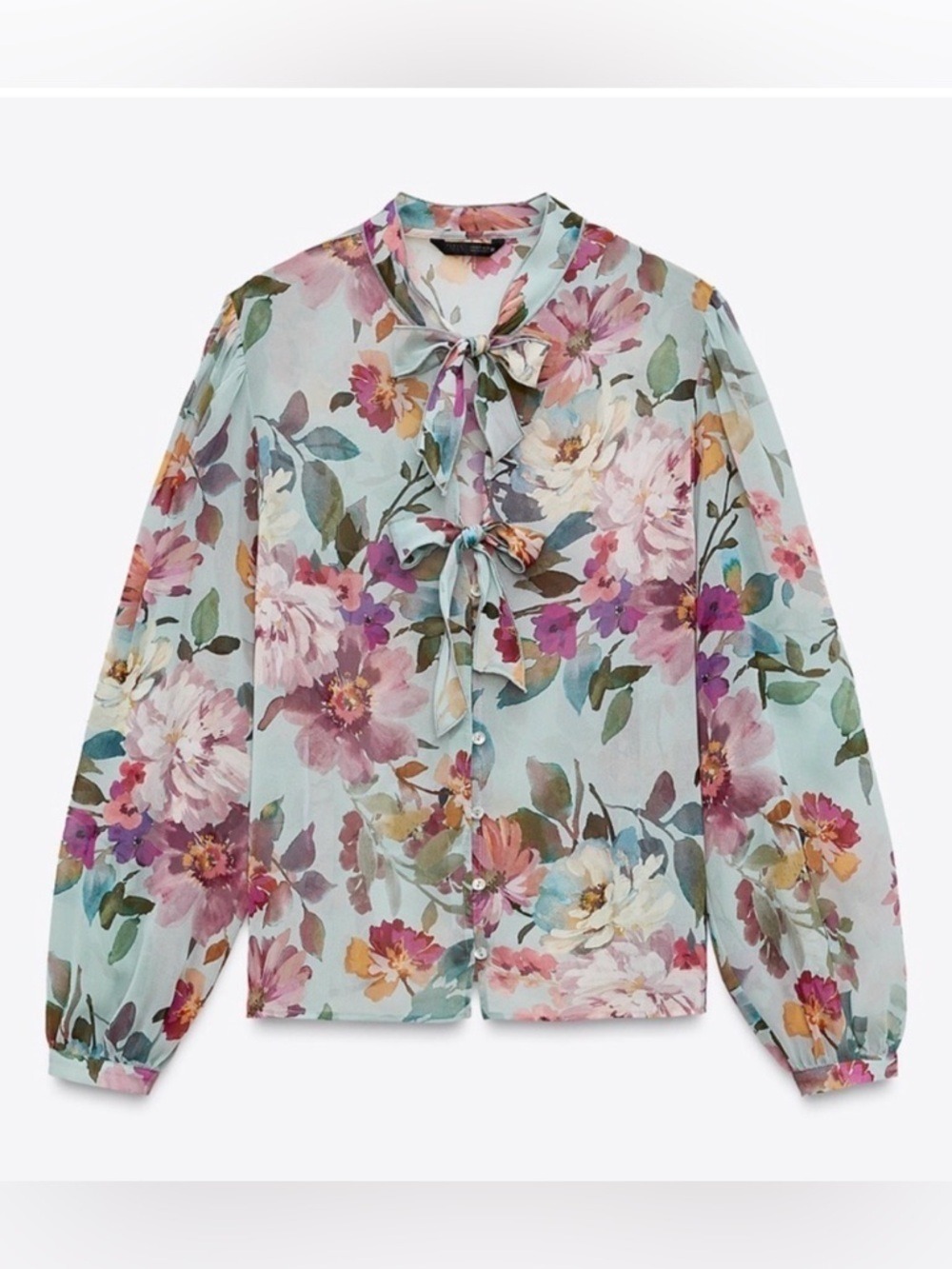 Zara sheer floral blouse Small long sleeve Copenhagen Romantic Feminine